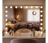 CLP Specchio Trucco Norlina 80x60 cm con Luci LED Dimmerabili, 3 Modalita di Illuminazione e USB. Specchio Hollywood da Parete o da Tavolo, Colore:Bianco
