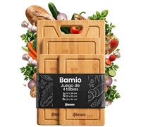 CLP Tablas de Cortar de Bambú 4 Piezas Bamio, Protectoras del Filo, Antibacterianas, con Canal de Goteo para Servir Color natura