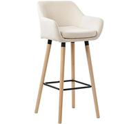 CLP Taburete Alto Grant Tapizado En Tela con Respaldo & Reposabrazos I Silla De Bar con Base De Madera & Reposapiés I, Color:Beige