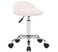 CLP Taburete con Ruedas Teramo Tapizado En Polipiel I Taburete De Trabajo Giratorio & Regulable En Altura Regulable, Color:Blanco