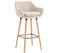 CLP Taburete Alto Grant Tapizado En Tela con Respaldo & Reposabrazos I Silla De Bar con Base De Madera & Reposapiés I, Color:Crema