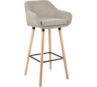 CLP Taburete Alto Grant Tapizado En Tela con Respaldo & Reposabrazos I Silla De Bar con Base De Madera & Reposapiés I, Color:Crema