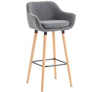 CLP Taburete Alto Grant Tapizado En Tela con Respaldo & Reposabrazos I Silla De Bar con Base De Madera & Reposapiés I, Color:Gris Claro
