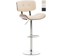 CLP Taburete de Bar Ajustable Sarnia con Respaldo y Protector de Suelo, Estructura de Metal, diseńo Moderno, Asiento Giratorio, Color:Nuez/Crema