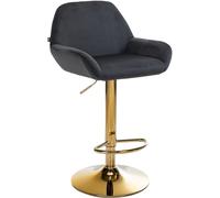 CLP Taburete de Bar Braga con Respaldo & Marco Dorado I Silla de Cocina con tapizado en Terciopelo & reposapiés, Color:Negro