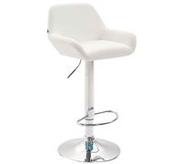 CLP Taburete De Bar Braga En Simil Cuero con Respaldo & Reposabrazos | Silla Alta Regulable en Altura & Giratorio I, Color:Blanco, Color del Marco:Cromado