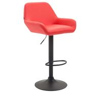 CLP Taburete De Bar Braga En Simil Cuero con Respaldo & Reposabrazos | Silla Alta Regulable en Altura & Giratorio I, Color:Rojo, Color del Marco:Negro