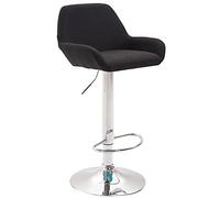 CLP Taburete De Bar Braga En Tela con Respaldo & Reposabrazos | Silla Alta Regulable en Altura & Giratorio I, Color:Negro, Color del Marco:Cromado