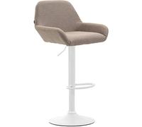 CLP Taburete De Bar Braga En Tela con Respaldo & Reposabrazos | Silla Alta Regulable en Altura & Giratorio I, Color:Gris Pardo, Color del Marco:Blanco