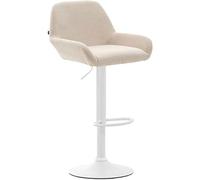 CLP Taburete De Bar Braga En Tela con Respaldo & Reposabrazos | Silla Alta Regulable en Altura & Giratorio I, Color:Crema, Color del Marco:Blanco