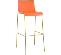 CLP Taburete de Bar con Respaldo Hover, Asiento de plástico, Estructura metálica Dorada, con Capacidad de Carga de hasta 150 kg, Color:Naranja