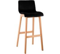 CLP Taburete de Bar con Respaldo Hover, Taburete de Bar de Madera Natura tapizado con Funda de Terciopelo, 77cm de Altura de Asiento, Color:Negro