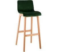 CLP Taburete de Bar con Respaldo Hover, Taburete de Bar de Madera Natura tapizado con Funda de Terciopelo, 77cm de Altura de Asiento, Color:Verde Claro