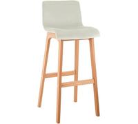 CLP Taburete de Bar con Respaldo Hover, Taburete de Bar de Madera Natura tapizado con Funda de Terciopelo, 77cm de Altura de Asiento, Color:Crema