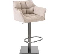 CLP Taburete de Bar Damaso Acolchada & tapizada en Tela I Silla Alta de Cocina Regulable en Altura & giratoria, Color:Marfil, Color del Marco:Acero Inoxidable