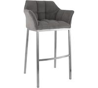 CLP Taburete de Bar Damaso con Respaldo, Taburete de Bar tapizado con Funda de Cuerda, con Capacidad de Carga de hasta 240 kg, Color:Gris Pardo, Color del Marco:Acero Inoxidable