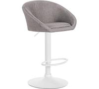 CLP Taburete De Bar Davie Tapizado En Tela I Baqueta De Cocina Giratoria & De Altura Ajustable con Reposapiés Redondo, Color:Gris Claro, Material del Soporte:Metal Blanco Mate