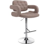 CLP Taburete De Bar Dublin En Tela I Taburete De Diseño Regulable En Altura I Silla Sillón De Bar Giratorio, Color:Gris Pardo, Color del Marco:Cromado