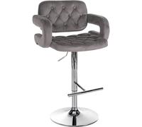 CLP Taburete de Bar Dublin en Terciopelo I Silla de Altura Ajustable con reposabrazos & reposapiés, Color:Gris, Material del Soporte:Hierro Cromado