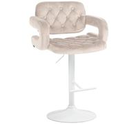 CLP Taburete de Bar Dublin en Terciopelo I Silla de Altura Ajustable con reposabrazos & reposapiés, Color:Crema, Material del Soporte:Metal Blanco Mate