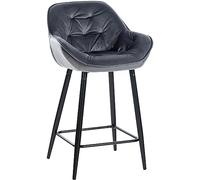 CLP Taburete De Bar Gibson 76 En Terciopelo I Silla Alta De Cocina con Reposapiés & Base Metálica I Butaca Moderna, Color:Gris Oscuro