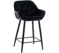 CLP Taburete De Bar Gibson 76 En Terciopelo I Silla Alta De Cocina con Reposapiés & Base Metálica I Butaca Moderna, Color:Negro