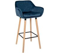 CLP Taburete de Bar Grant con Funda de Terciopelo I Taburete de mostrador, tapizado y con Respaldo I Cargable hasta 150 kg, Color:Azul