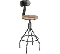 CLP Taburete de Bar Hanam de Aspecto Industrial I Taburete de Bar Regulable en Altura con Asiento y Respaldo de Madera I Taburete de Metal con reposapiés Color marrón Plata