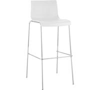 CLP Taburete de Bar Hover, ergonómico con Respaldo, reposapiés, Base de 4 Patas, Asiento de plástico fácil de Limpiar soporta hasta 150 kg, Color:Blanco, Color del Marco:Cromado
