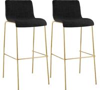 CLP Taburete de Bar Hover, Set de 2 con Respaldo, Apilable, Tapizado de Tela, Estructura Metálica Efecto Oro, Silla Apilable hasta 150 kg Color Gris Oscuro