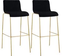CLP Taburete de Bar Hover, Set de 2 con Respaldo, Apilable, Tapizado de Tela, Estructura Metálica Efecto Oro, Silla Apilable hasta 150 kg Color Negro