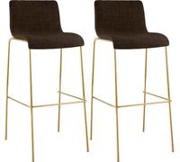 CLP Juego de 2 taburetes de bar con respaldo, apilables con funda de tela, estructura metálica de aspecto dorado, silla apilable hasta 150 kg, color: marrón, color marrón