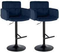 CLP Taburete de Bar Juego de 2 con Respaldo Los Angeles, Taburete de Bar tapizado en Terciopelo, Regulable en Altura y Giratorio, hasta 150 kg Color:Azul;Color del Marco:Negro