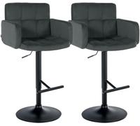 CLP Taburete de Bar Juego de 2 con Respaldo Los Angeles, Taburete de Bar tapizado en Terciopelo, Regulable en Altura y Giratorio, hasta 150 kg Color:Gris Oscuro;Color del Marco:Negro