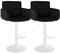 CLP Taburete de Bar Juego de 2 con Respaldo Los Angeles, Taburete de Bar tapizado en Terciopelo, Regulable en Altura y Giratorio, hasta 150 kg Color:Negro;Color del Marco:Blanco