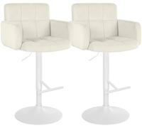 CLP Taburete de Bar Juego de 2 con Respaldo Los Angeles, Taburete de Bar tapizado en Terciopelo, Regulable en Altura y Giratorio, hasta 150 kg Color:Crema;Color del Marco:Blanco