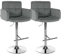 CLP Taburete de Bar Juego de 2 con Respaldo Los Angeles, Taburete de Bar tapizado en Terciopelo, Regulable en Altura y Giratorio, hasta 150 kg Color:Gris;Color del Marco:Cromado