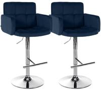 CLP Taburete de Bar Juego de 2 con Respaldo Los Angeles, Taburete de Bar tapizado en Terciopelo, Regulable en Altura y Giratorio, hasta 150 kg Color:Azul;Color del Marco:Cromado
