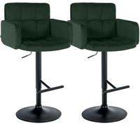 CLP Taburete de Bar Juego de 2 con Respaldo Los Angeles, Taburete de Bar tapizado en Terciopelo, Regulable en Altura y Giratorio, hasta 150 kg Color del Marco:Negro;Color:Verde Oscuro
