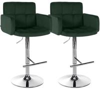 CLP Taburete de Bar Juego de 2 con Respaldo Los Angeles, Taburete de Bar tapizado en Terciopelo, Regulable en Altura y Giratorio, hasta 150 kg Color del Marco:Cromado;Color:Verde Oscuro
