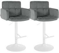 CLP Taburete de Bar Juego de 2 con Respaldo Los Angeles, Taburete de Bar tapizado en Terciopelo, Regulable en Altura y Giratorio, hasta 150 kg Color:Gris;Color del Marco:Blanco