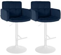 CLP Taburete de Bar Juego de 2 con Respaldo Los Angeles, Taburete de Bar tapizado en Terciopelo, Regulable en Altura y Giratorio, hasta 150 kg Color:Azul;Color del Marco:Blanco