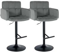 CLP Taburete de Bar Juego de 2 con Respaldo Los Angeles, Taburete de Bar tapizado en Terciopelo, Regulable en Altura y Giratorio, hasta 150 kg Color:Gris;Color del Marco:Negro