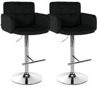 CLP Taburete de Bar Juego de 2 con Respaldo Los Angeles, Taburete de Bar tapizado en Terciopelo, Regulable en Altura y Giratorio, hasta 150 kg Color:Negro;Color del Marco:Cromado