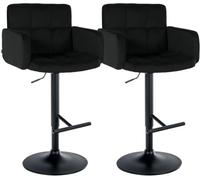 CLP Taburete de Bar Juego de 2 con Respaldo Los Angeles, Taburete de Bar tapizado en Terciopelo, Regulable en Altura y Giratorio, hasta 150 kg Color:Negro;Color del Marco:Negro