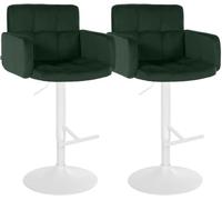 CLP Taburete de Bar Juego de 2 con Respaldo Los Angeles, Taburete de Bar tapizado en Terciopelo, Regulable en Altura y Giratorio, hasta 150 kg Color del Marco:Blanco;Color:Verde Oscuro