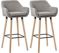 CLP Taburete de Bar Juego de 2 tapizados con Respaldo Grant, Taburete con Funda de Tela, Estructura de Madera hasta 150 kg de Carga, Color:Gris