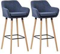 CLP Taburete de Bar Juego de 2 tapizados con Respaldo Grant, Taburete con Funda de Tela, Estructura de Madera hasta 150 kg de Carga, Color:Azul Oscuro
