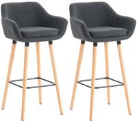 CLP Set De 2 Taburetes Grant Tapizados En Tela con Respaldo & Reposapiés I 2 Sillas De Bar con Base De Madera & Reposapiés, Color:Gris Oscuro