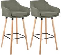 CLP Taburete de Bar Juego de 2 tapizados con Respaldo Grant, Taburete con Funda de Tela, Estructura de Madera hasta 150 kg de Carga, Color:Gris Claro